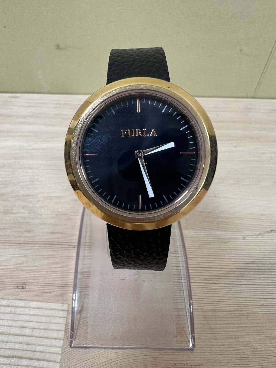 FURLA 腕時計 ヴァレンティーナ 文字盤黒 2針 不動品 革ベルト黒 ローズゴールド系ケース クォーツ レディース 