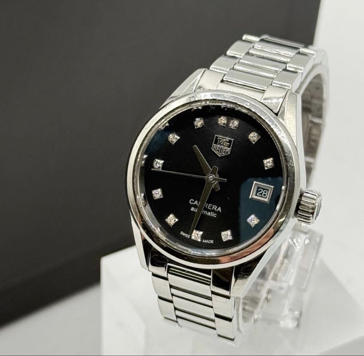 【稼働品】TAG Heuer タグホイヤー CARRELA カレラ 12Pダイヤ WAR2413 cal.2413-0 RMG3335 ブラック文字盤 デイト 自動巻 腕時計 箱付
