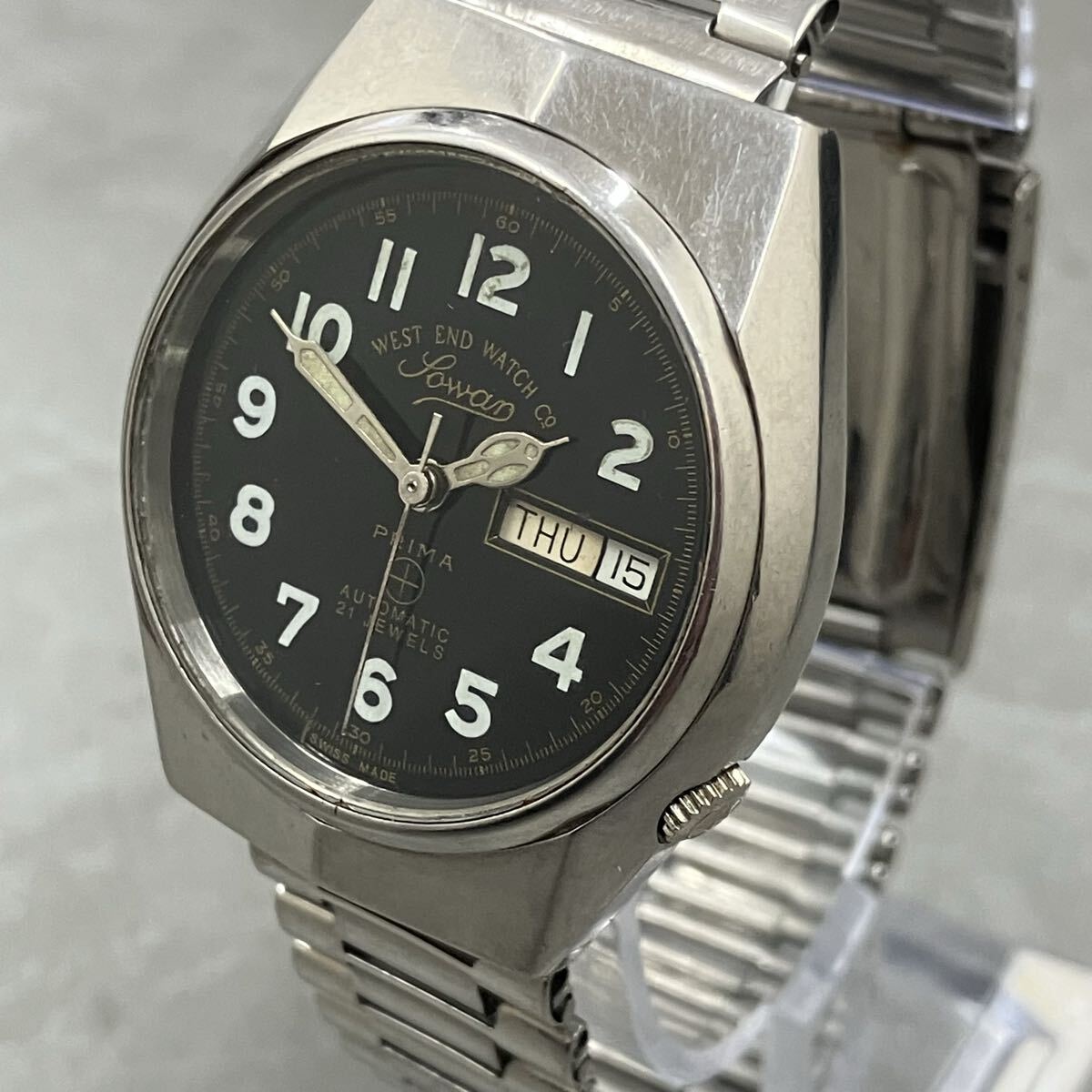 【1円スタート！】WEST END WATCH ウエストエンドウォッチ ソワールプリマ K-4457 自動巻き腕時計 デイデイト 黒文字盤 21石【稼働品】