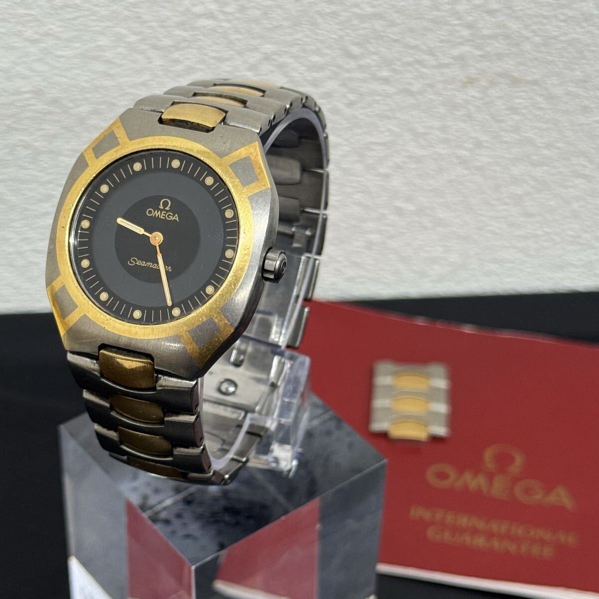 【1円スタート!】OMEGA Seamaster オメガ シーマスター ポラリス 386.0822 クォーツ コンビ 腕時計 余りコマ付