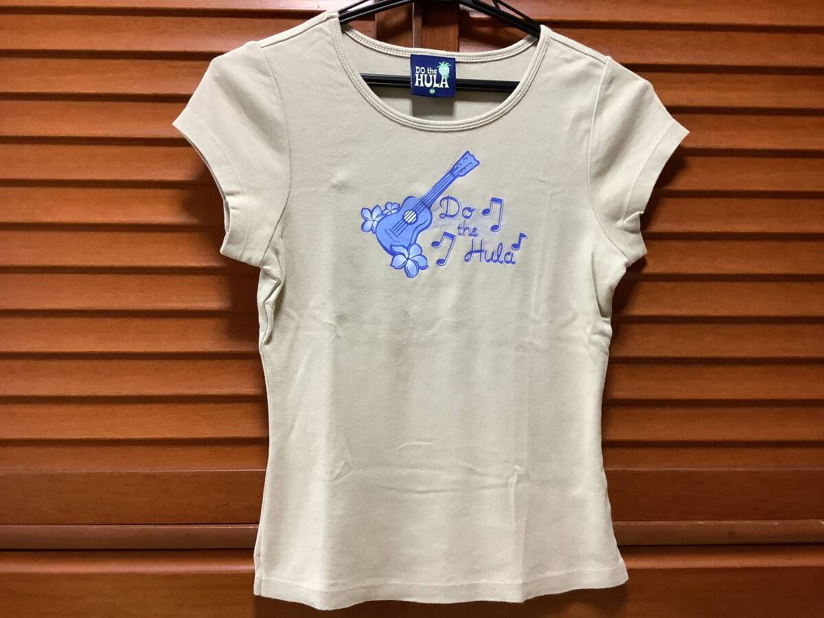★フラダンス　Tシャツ　Mサイズ　★ウクレレ柄　ベージュ　パウスカートに　ハワイアン　★ used