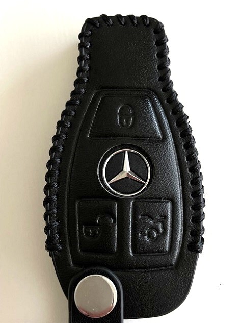 牛革ぴったりフィット ベンツ キーレスゴー用 スマートキーケース 黒色縫い糸黒 ベンツ キーケース Benz キーケース 1