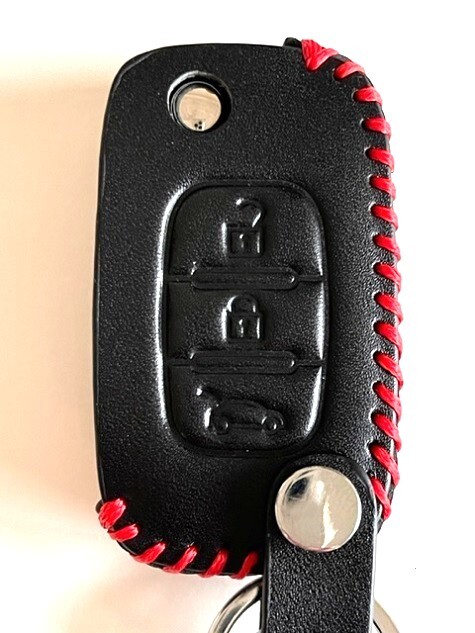 牛革ジャストFIT スマートフォーツー スマートキーケース 黒色縫い糸赤 ルノースマート キーケース スマートフォーフォー キーケース1