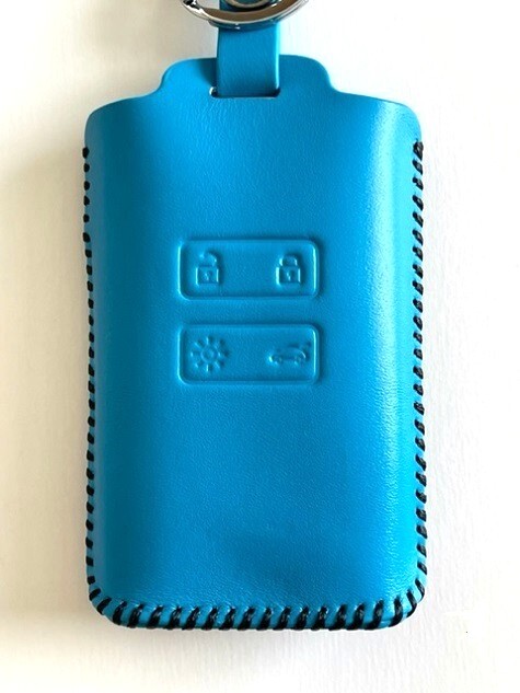 牛革ジャストフィット 新型 カングー スマートキーケース ターコイズブルー色縫い糸黒 カングー キーケース ルノーカングー キーケース 1