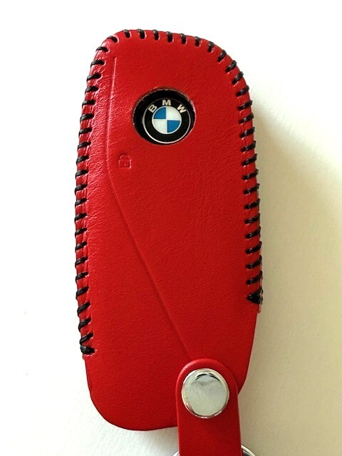 牛革ジャストフィット 新型BMW スマートキーケース 赤色縫い糸黒 新型BMW キーケース 現行BMW キーケース BMW キーケース 1