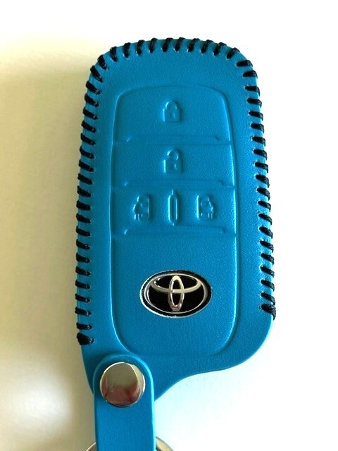 牛革ジャストフィット 新型 ヴォクシー スマートキーケース Tブルー縫い糸黒 ヴォクシー キーケース ノア キーケース シエンタ キーケース1