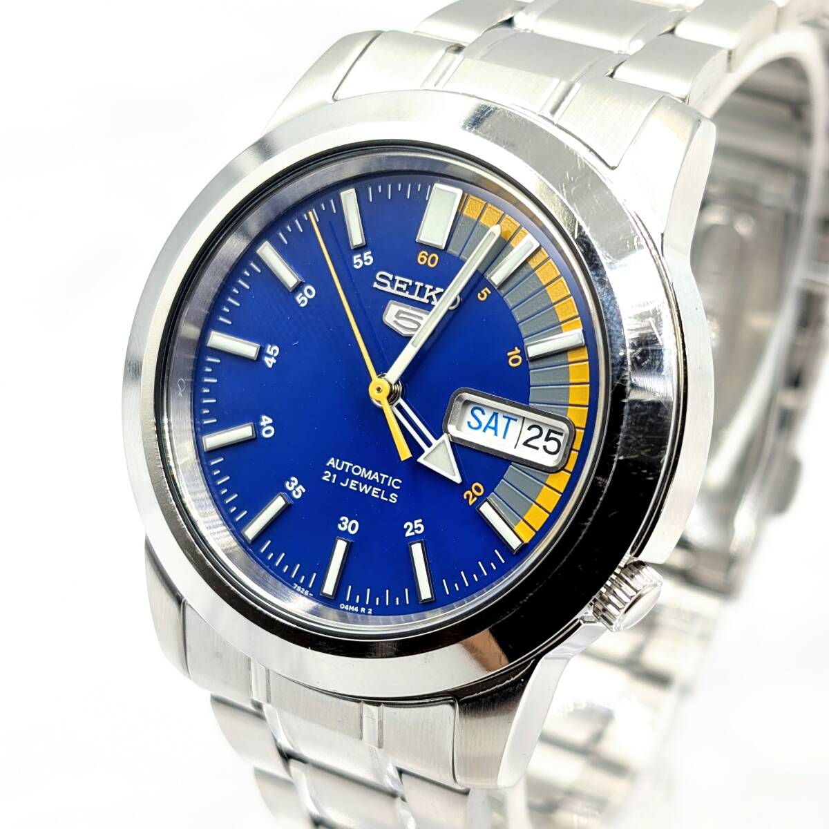 ■【美品/稼働品】SEIKO 5 7S26-02W0 AUTOMATIC セイコー ファイブ 21石 腕時計 自動巻き オートマチック 青文字盤 腕回り約18.5cm