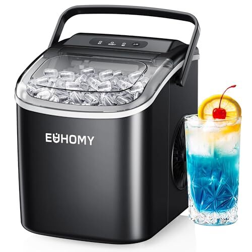 EUHOMY 製氷機 家庭用 【高速製氷 自動洗浄機能 】コンパクト ハンドル付き 日本語パネル 氷バスケット 小型 ミニ製氷機/
