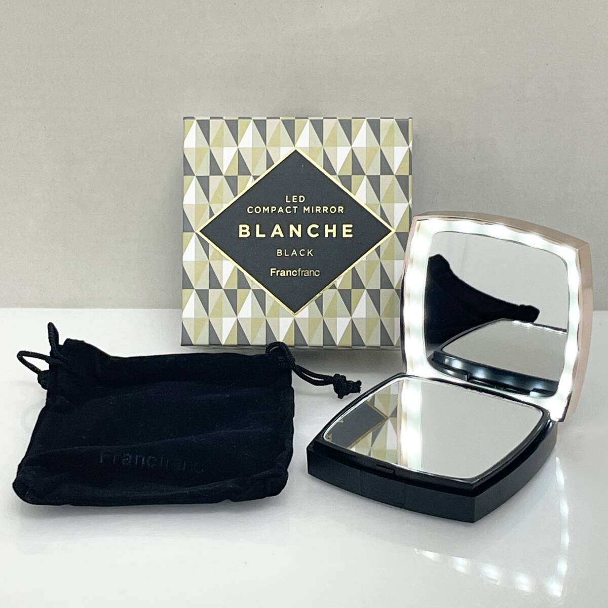 BLANCHE ブロンシュ LED コンパクトミラー 手鏡 コンパクト 鏡 メイク道具 保管品