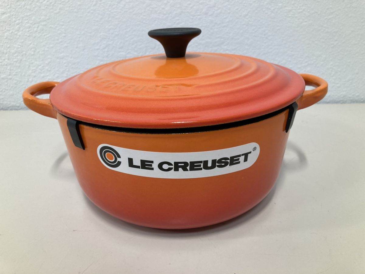 ・【美品】 LE CREUSET ル・クルーゼ ココットロンド オレンジ　20CM 鋳物ホーロー 両手鍋