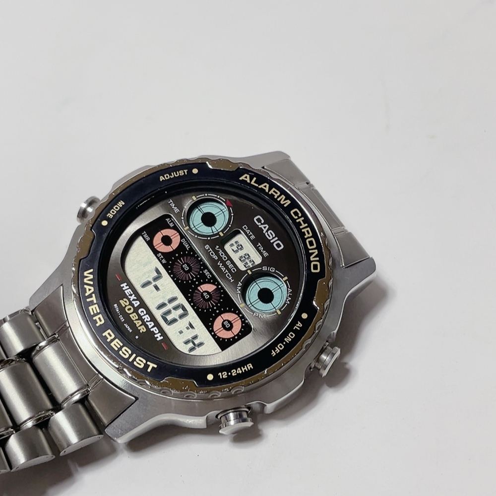 即決 送料無料 ほぼ未使用 長期保管品★CASIO カシオ DW-7800 クオーツ HEXA GRAPH ヘキサグラフ 日本製 DUAL TIME デジタル 腕時計 美品