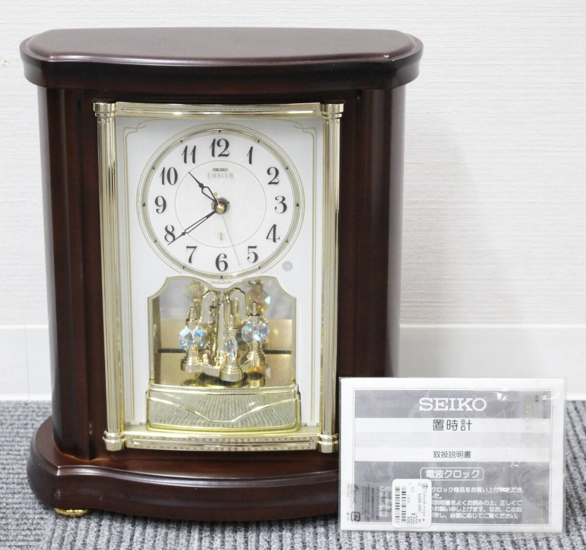 【0726A】(1887) SEIKO セイコー 電波クロック EMBLEM エンブレム HW581B 簡易動作確認 取扱説明書 当時の保証書 電波置時計 中古現状品