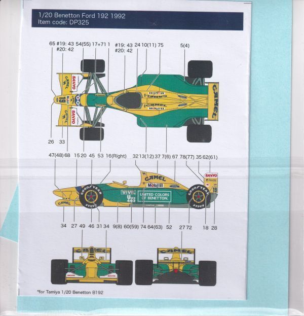 1/20 Benetton Ford 192 1992 Full Decal デカールのみ タミヤ