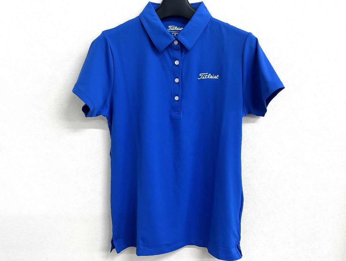 1円スタート TITLEIST タイトリスト ゴルフ半袖Tシャツ レディース M カラーネック ストレッチ 吸水速乾 UVケア 快適 着心地 ブルー /GO