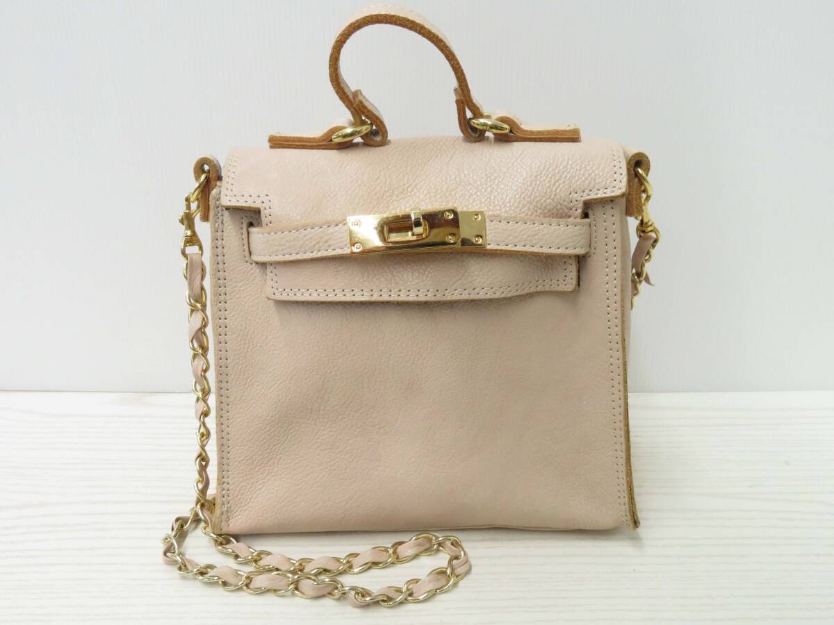 lf66) BASQUINE バスキーヌ 2WAY ミニショルダーバッグ チェーンショルダー ハンドバッグ レザー