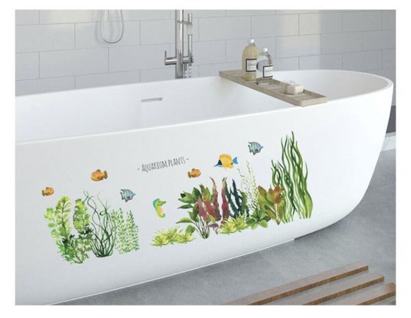ウォールステッカー　水族館　草　魚　バスルーム　海　お風呂　おしゃれ　海底　屋内植物　壁紙シール 窓 壁 ステッカー　30cm×90cm