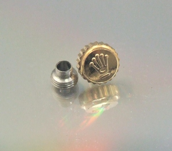 ◆ 修理交換用パーツ ■ 6ｍｍ リューズ・チューブのセット ★ スプリング式 ◆ パッキン内蔵 ◆ 金色・王冠マーク刻印 ◆ 対応品 ◆