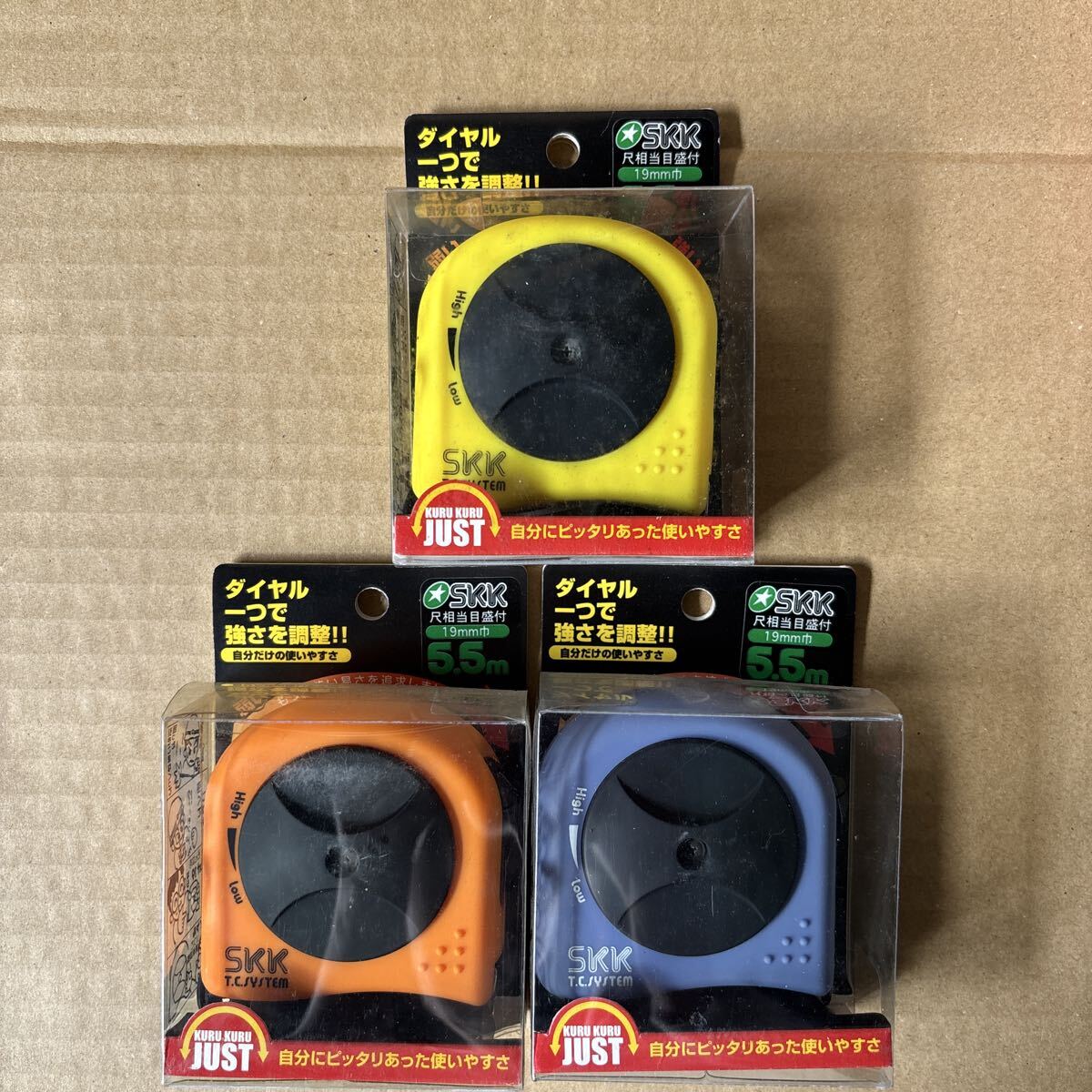 SKK KURU KURU JUST コンベックス 5.5m 19mm巾 3個セット 四国度器 尺相当目盛付