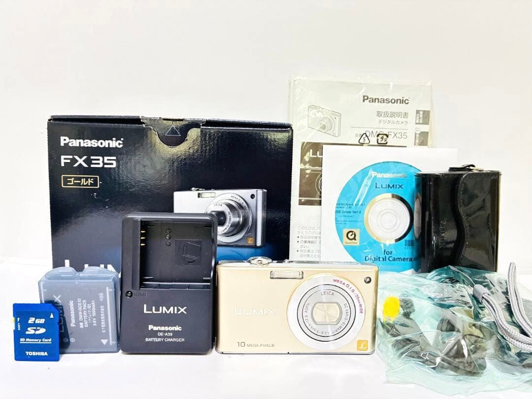 ■ 極美品・付属品完備 ■ パナソニック　Panasonic LUMIX DMC-FX35 グロスゴールド 《動作確認済・カメラケース付き》#401-03JY26-Y