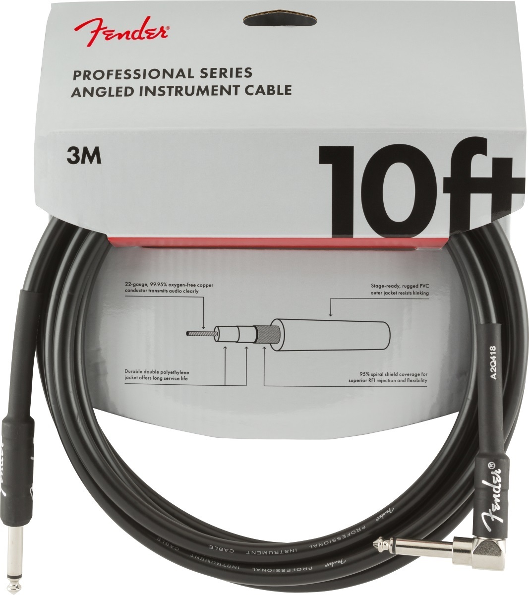 Fender フェンダー PRO 10' ANGL INST CABLE BLK 3m Professional Series 楽器用ケーブル