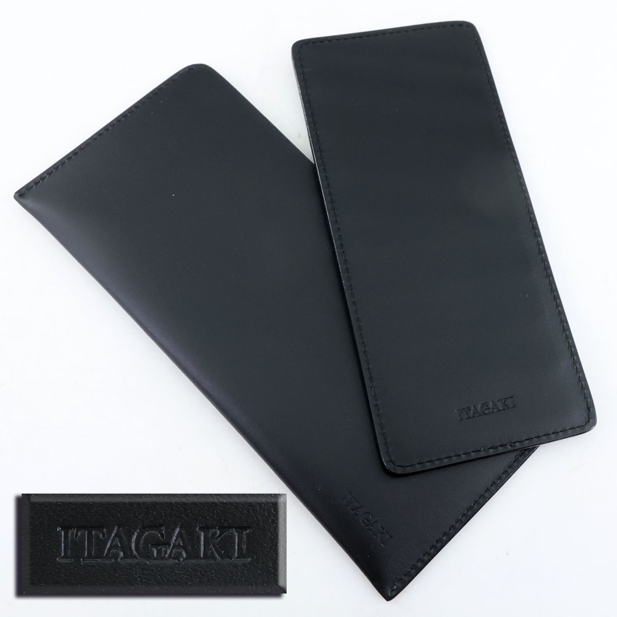 e5463【鞄 いたがき】ITAGAKI　レザー　シンプル　札入れ　カード入れ　マルチケース　ブラック　美品