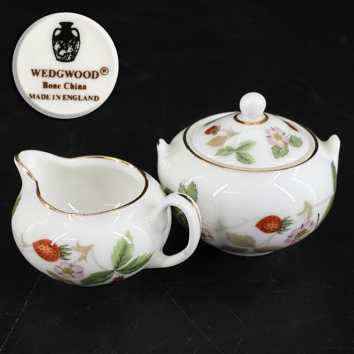 e5468【Wedgwood】ワイルドストロベリー　ミニチュア　シュガーポット＆クリーマー　ウエッジウッド