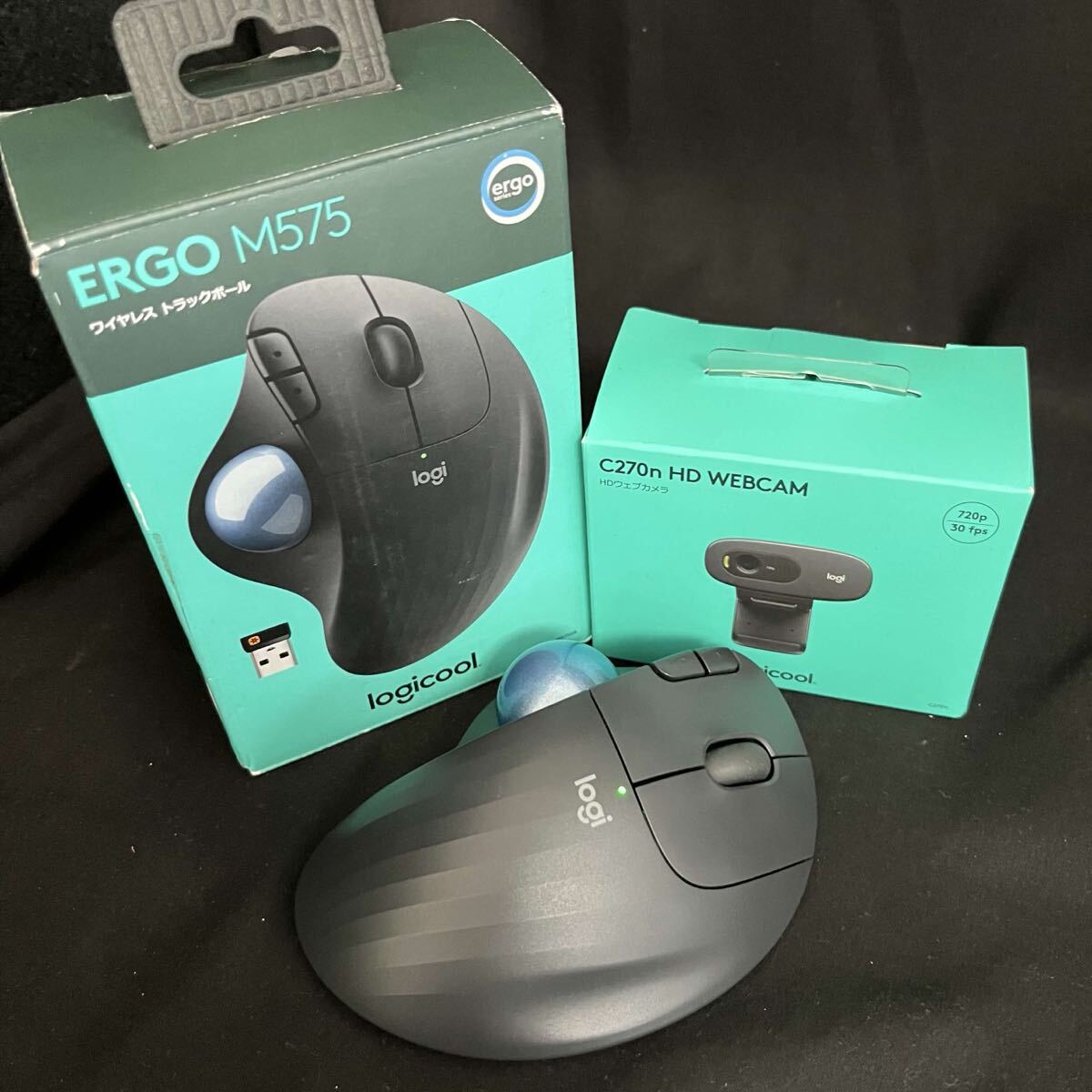 R 【動作品】logicool ERGO M575 ロジクール ワイヤレストラックボールマウス ブラック C270n HD WEBCAM HDウェブカメラ R26071722