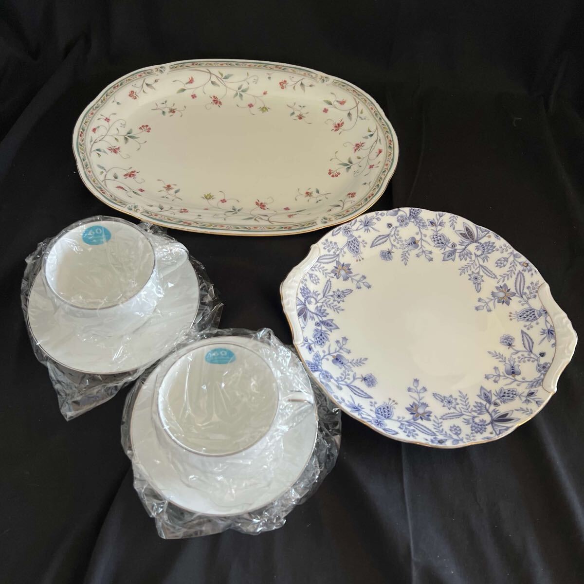 T 6点まとめ Noritake ノリタケ Bone China ブルーソレンティーノ 4562 花更紗 4409 大皿2枚 カップ＆ソーサー2客 T2607239
