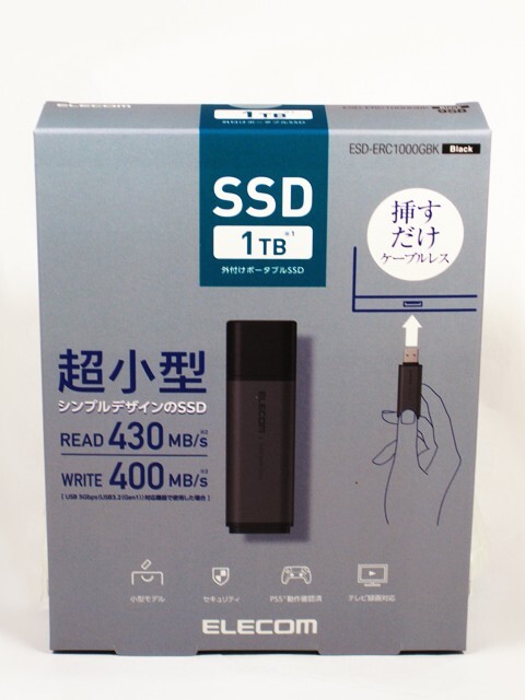 ■　ELECOM　キャップ式外付けポータブルSSD　1TB　ブラック　(ESD-ERC1000GBK)