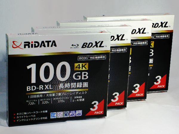 ■　RiDATA　録画用BD-R　100GB　３枚パック　４個セット　(BD-R520PW4X.3P SC A)
