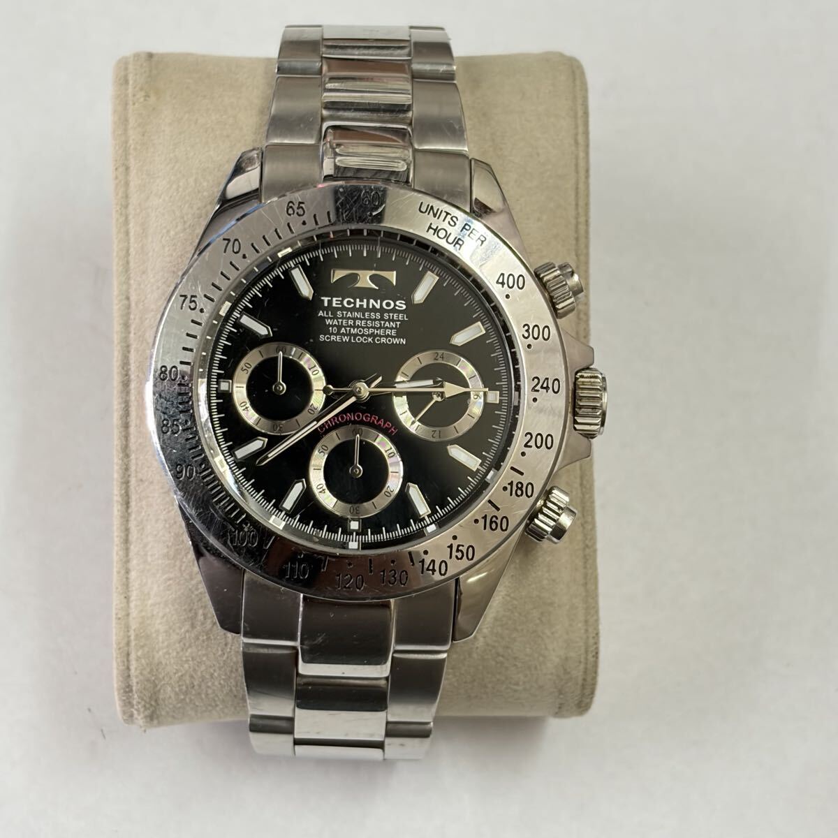 【稼働品】TECHNOS テクノス TSM401 クロノグラフ 10気圧防水 オールステンレス クォーツ メンズ 腕時計