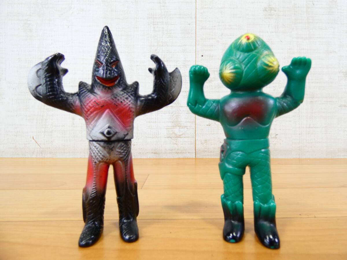 (S)◎当時もの 中嶋製作所 亀マーク アストロミュー５ ミニサイズ ソフビ人形 バドー星人 2体セット まとめて 約12cm 汚れあり ＠60(7)