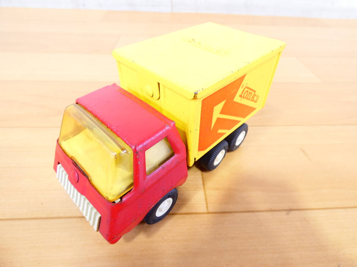 (S)◎当時もの TONKA/トンカ ブリキカー ミニカー ミニデリバリーボックストラック 約13cm レッド×イエロー 傷あり 昭和レトロ ＠60(7)