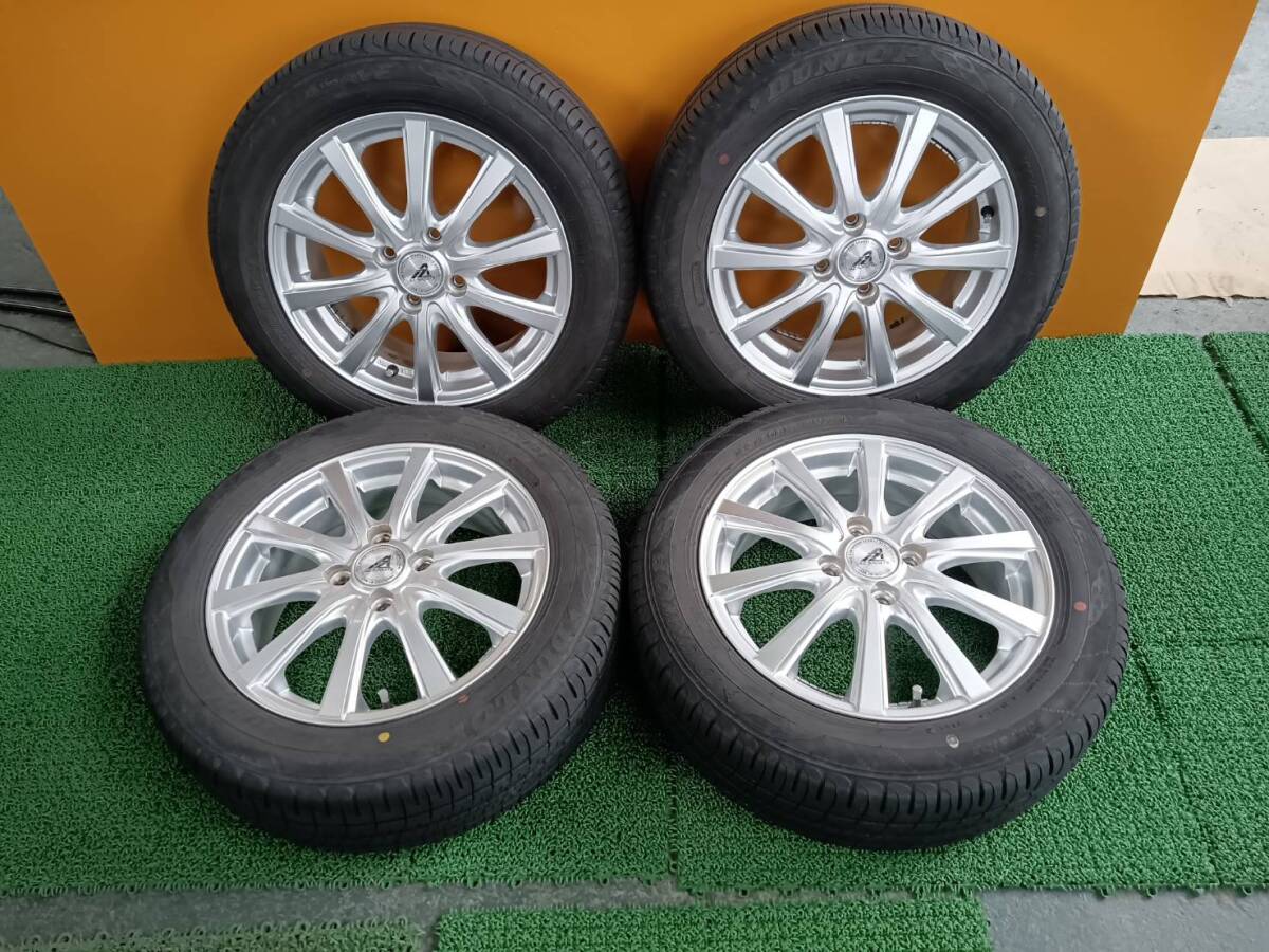 ★8-8.5分山★22年製★ ダンロップENASAVE EC204 185/60R15　社外ホイール 15×5.5J +50 4H-100 4本セット アクア・ヴィッツ等　K860