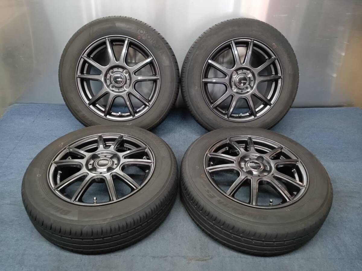 ★8-9分山★25年製★ ヨコハマBluEarth-Es ES32 175/65R15　社外ホイール 15×5.5J +42 4H-100 4本セット アクア・ヴィッツ等　K737