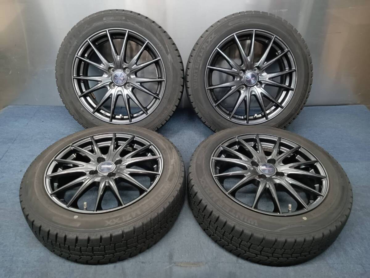 ★8-8.5分山★21年製★ ダンロップWM02 175/60R16　社外ホイール 16×6J +40 4H-100 4本セット スタッドレス 100系ラクティス・アクア等A22
