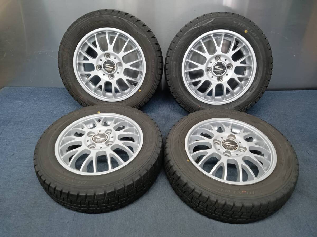 ★8-9分山★22年製★ ダンロップWINTER MAXX WM02 155/65R13　S-HOLD 13×4J +42 4H-100 4本セット スタッドレス 軽自動車等　A66