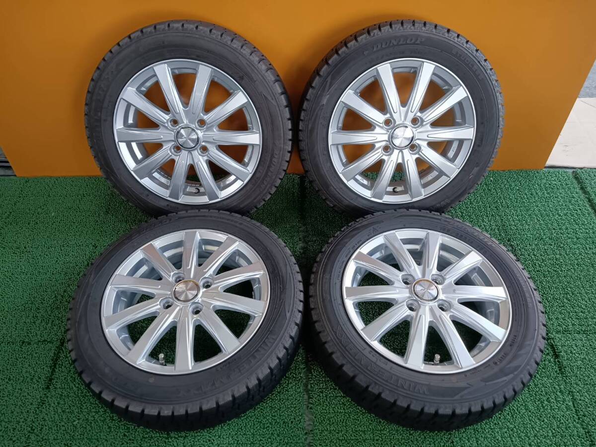 ★9分山★22年製★ ダンロップWINTER MAXX WM02 155/65R14　社外ホイール 14×4.5J +45 4H-100 4本セット スタッドレス 軽自動車等　A79
