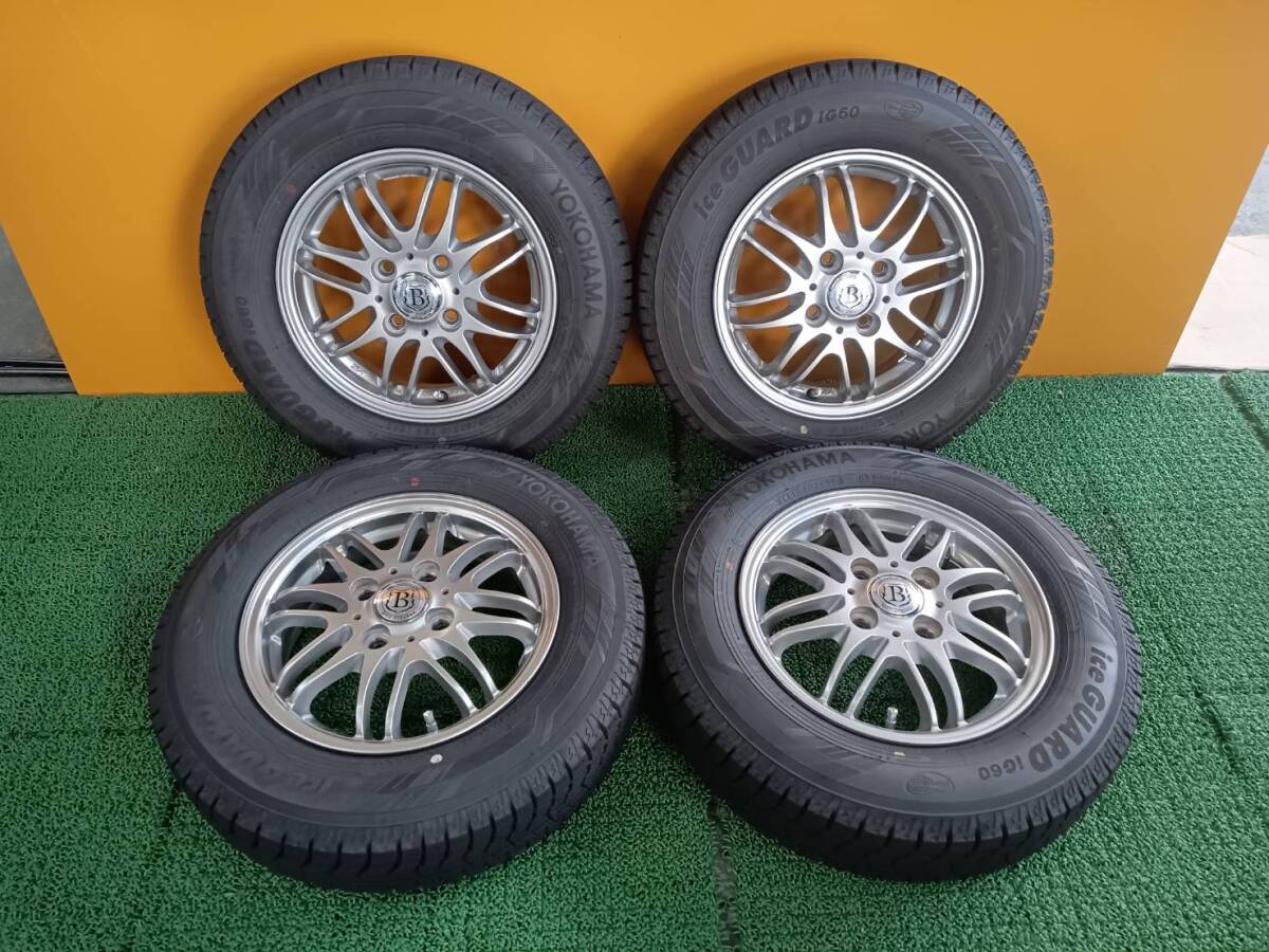 ★9-9.5分山★22年製★ ヨコハマiceGUARD iG60 145/80R13　社外ホイール 13×4J +42 4H-100 4本セット スタッドレス 軽自動車等　A80