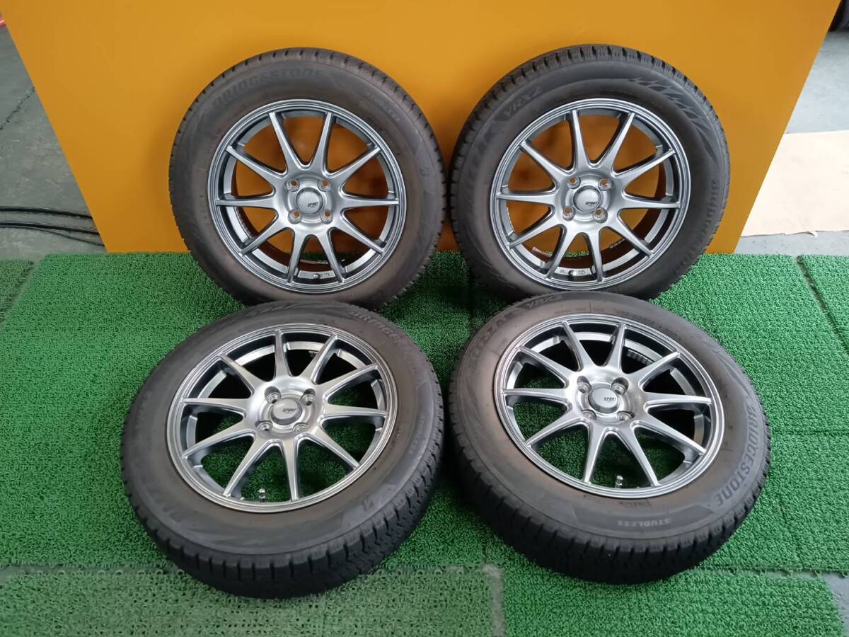 ★8.5-9分山★24年製★ ブリヂストン VRX2 185/60R16　社外ホイール 16×6J +42 4H-100 4本セット スタッドレス アクア・ヴィッツ等　A85