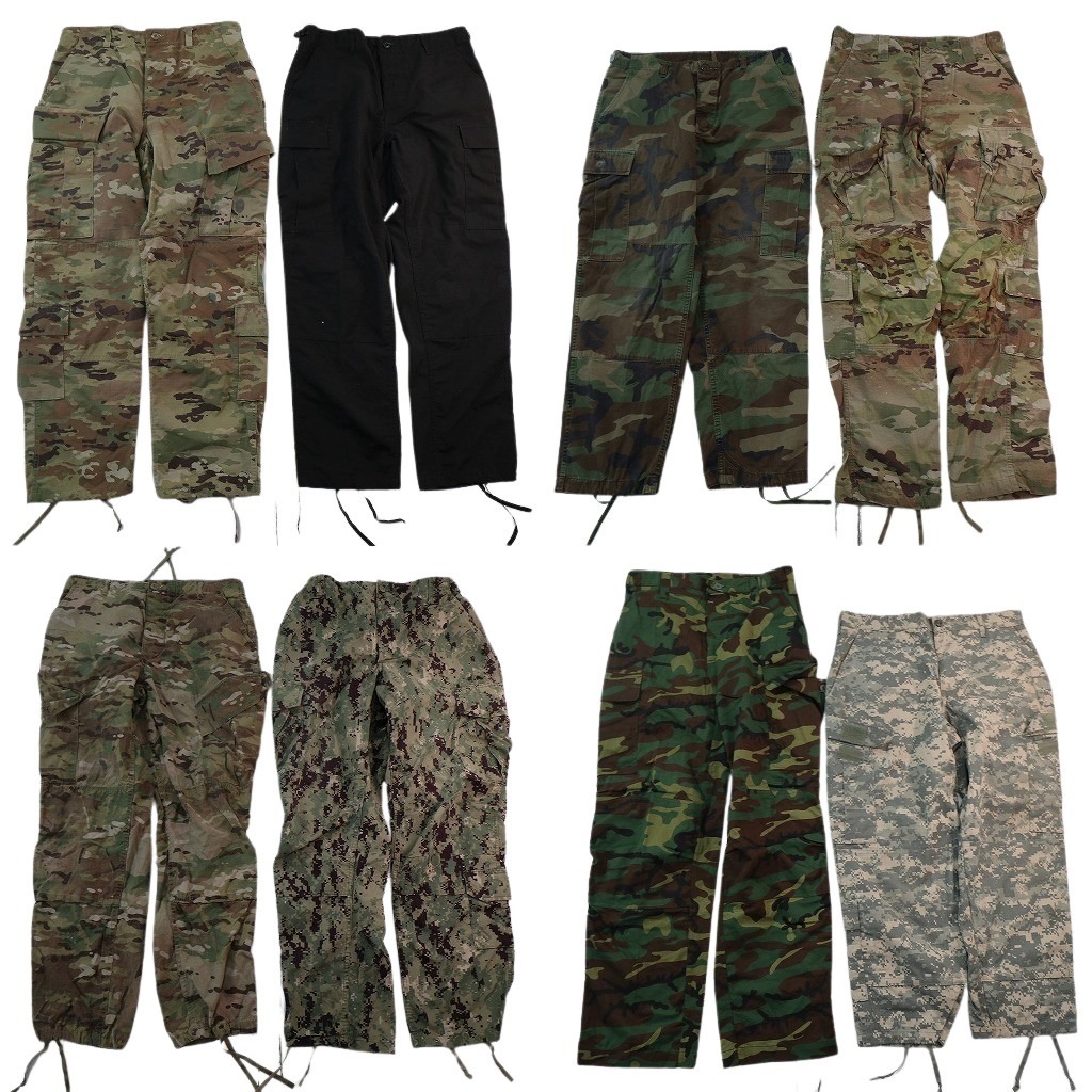 古着卸 まとめ売り ミリタリー ロングパンツ 8枚セット ( メンズ M ) ブラック カーゴ マルチカム デジカモ ARMY 中古 古着 NF7332