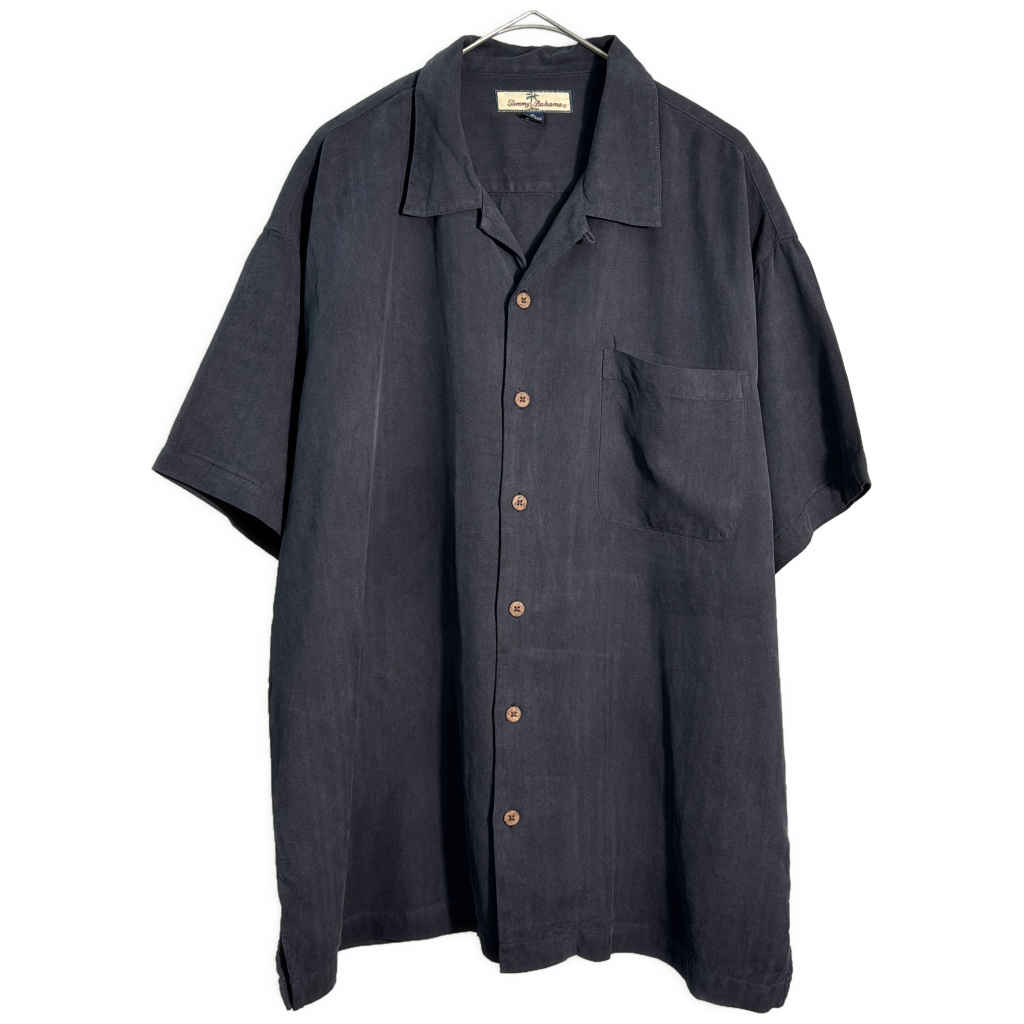 Tommy Bahama トミーバハマ オープンカラー シルクシャツ ブラック(メンズ XL)中古 古着 Y5934