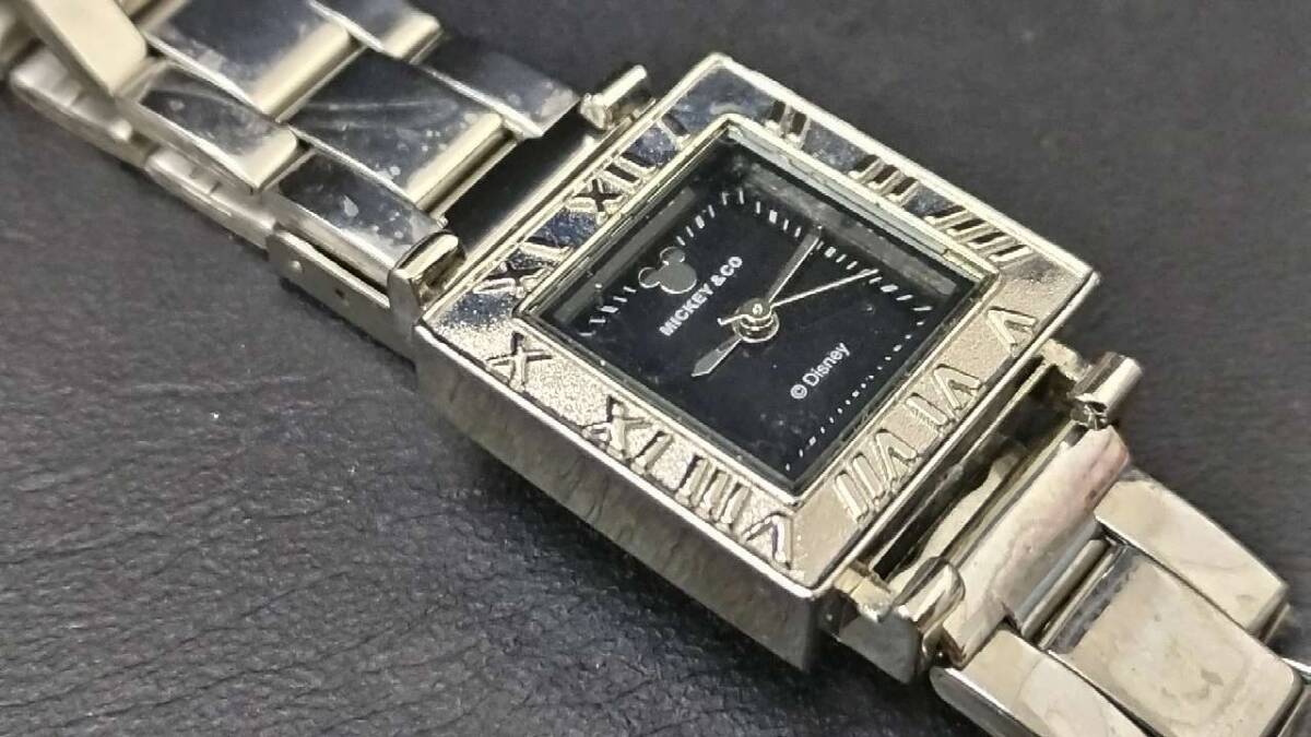 1円～【美品】MICKEY ＆ CO. ディズニー公式 ヴィンテージ腕時計 クォーツ スクエアモデル ローマ数字ベゼル ※動作未確認 不動品