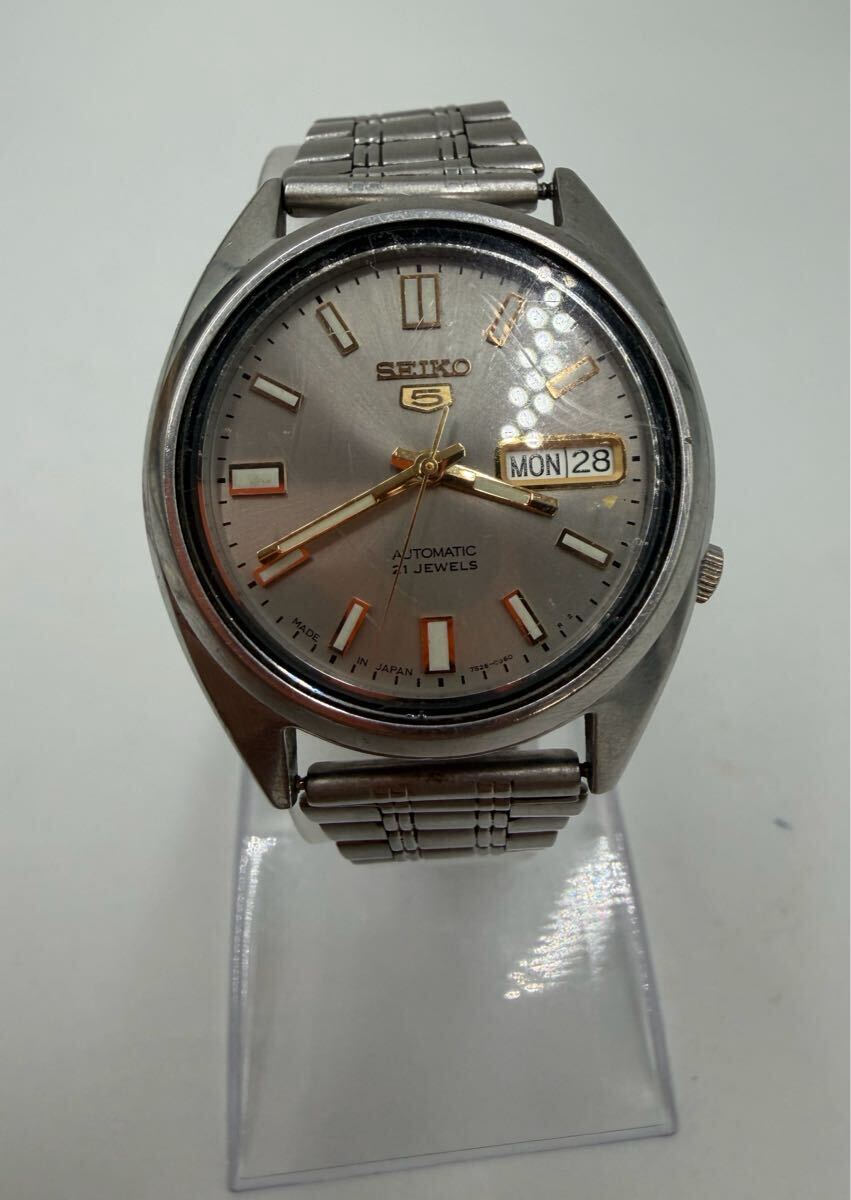SEIKO 5 セイコー5 7S26-0480 21石 自動巻き メンズ 腕時計 グレー文字盤 ゴールド針 裏スケ シースルーバック MADE IN JAPAN 