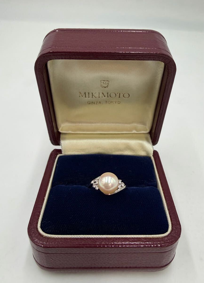 ミキモト MIKIMOTO Pt900 アコヤ パール 8.9mm ダイヤ リング 5.0g 9mm未満 真珠 プラチナ 指環 ケース付