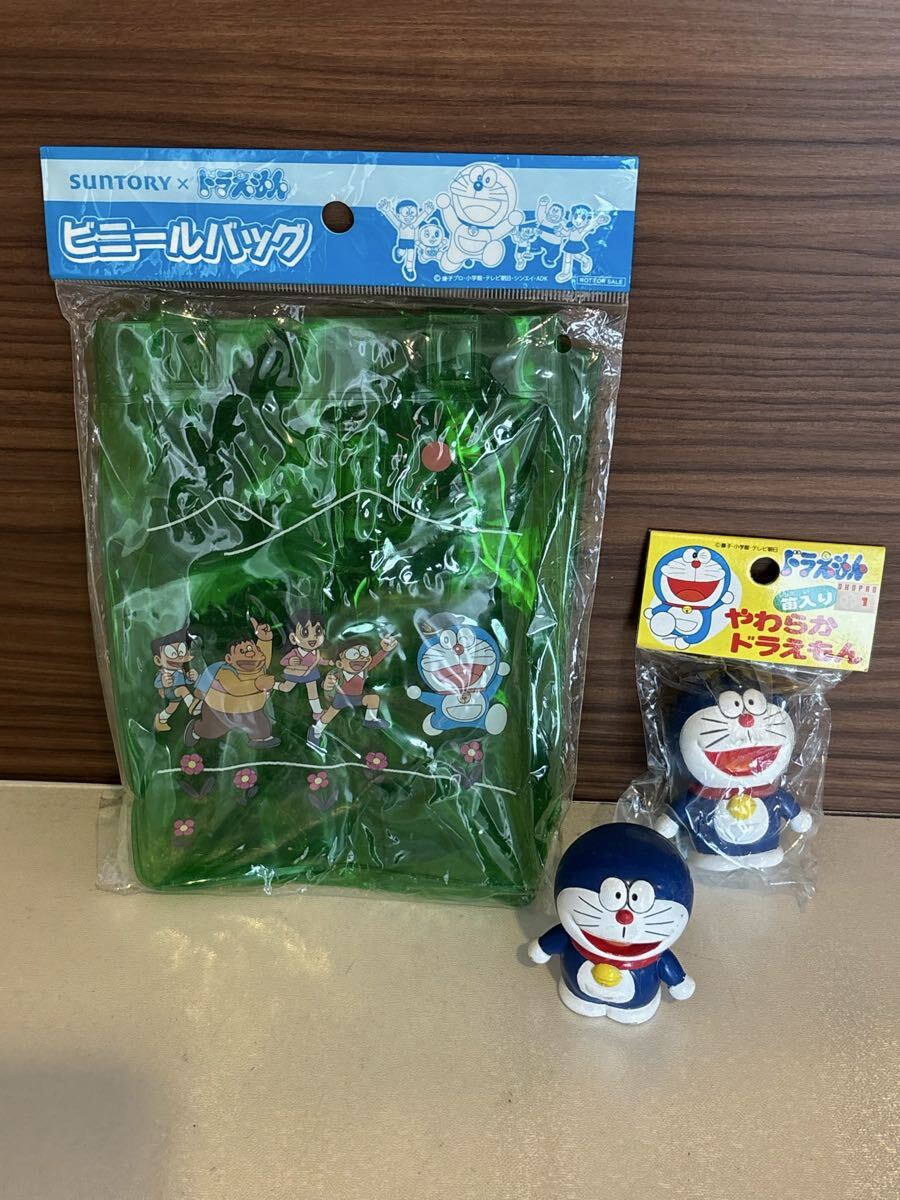 60 7.21.28 お51 当時物 3点まとめ　未使用含む　ドラえもん　サントリードラえもん　ビニールバック　小学館　笛いりやわらかドラえもん