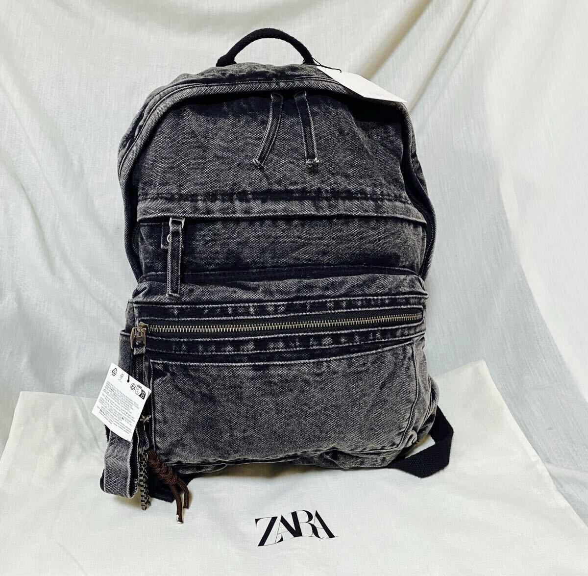 新品 正規品 ZARA メンズ リュック バックパック デニム 黒 バッグ