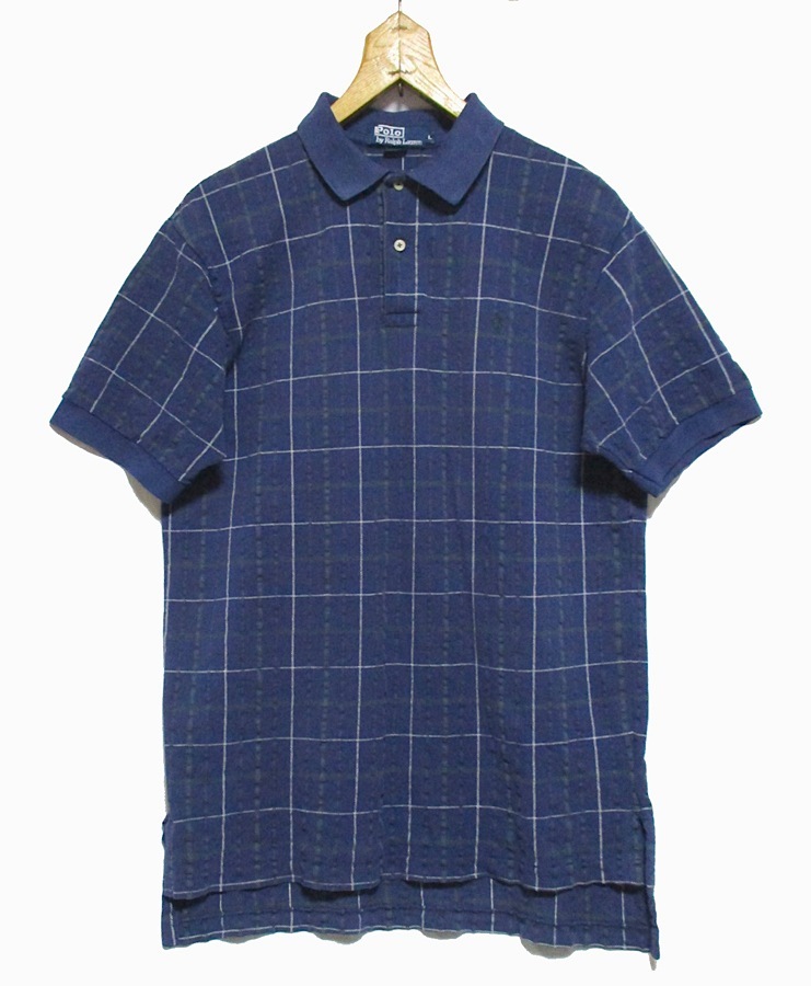 90s Vintage MADE IN USA USED 古着　Polo by Ralph Lauren ポロ ラルフローレン 鹿の子 チェック柄 ポロシャツ　Lサイズ USA製
