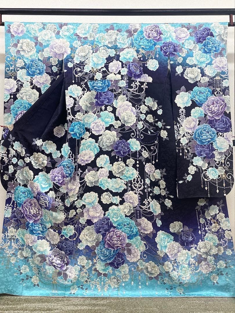 振袖 ラメ刺繍 金彩 紋意匠 牡丹 身丈163cm HKT208
