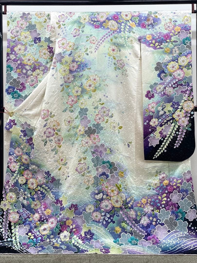 振袖 銀通し 辻ヶ花 絞り加工 紋意匠 身丈175cm トールサイズMO3867